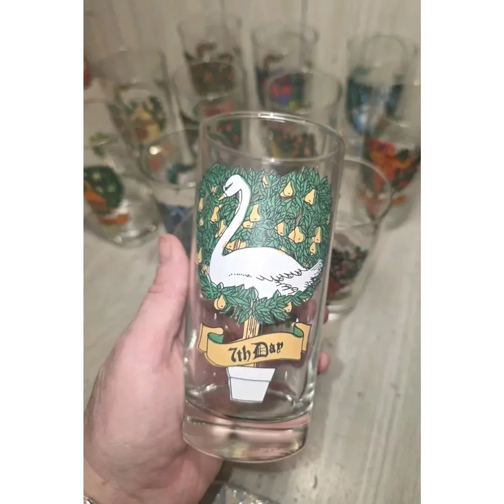 Vtg Indiana Glass 12 Days Of Christmas Glasses 12oz With Box Barware Holiday